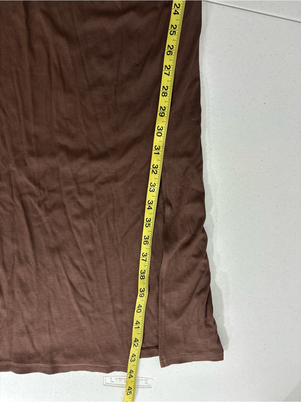 NWT OTEN Size M Sleeveless Ribbed Knit Cutout Midi Brown Dress Bodycon Slit Leg - Picture 11 of 12